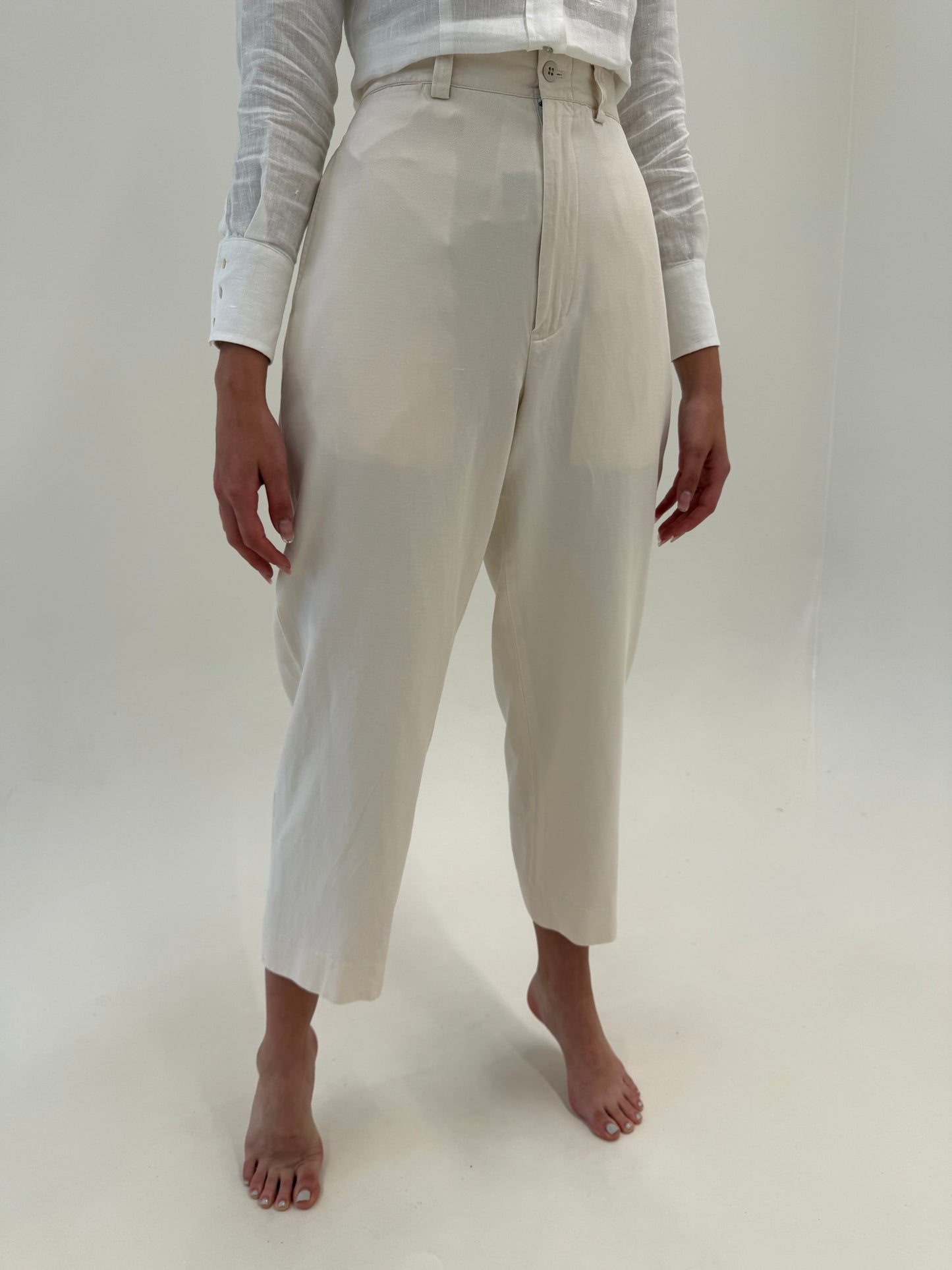 Pantaloni Ralph Lauren petite din mătase naturală și în off white
