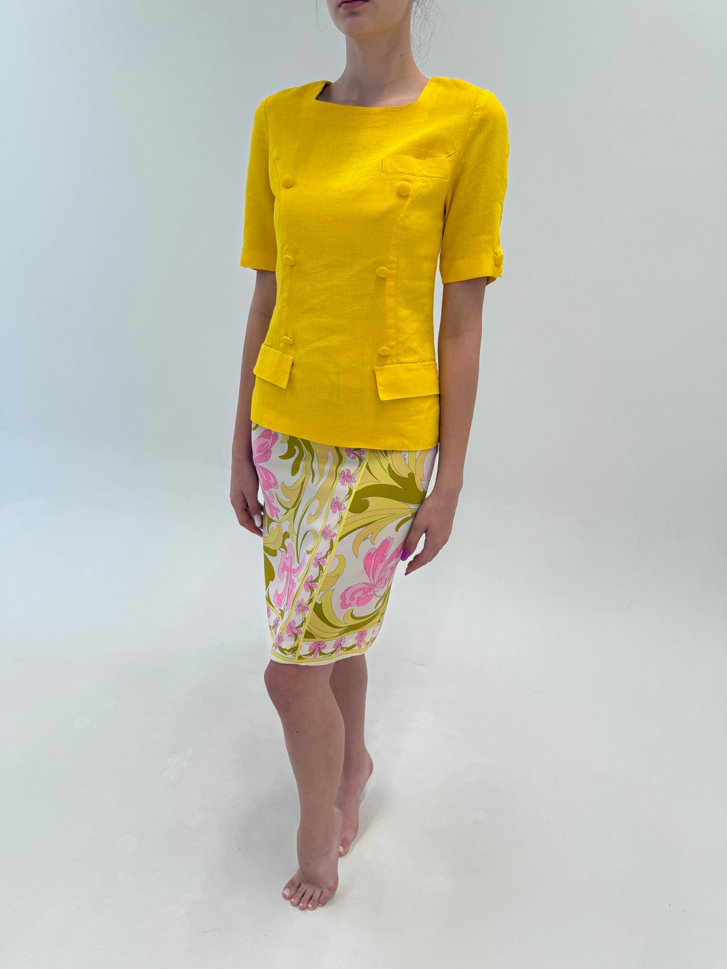 Fustă vintage Emilio Pucci din mătase naturală cu print specific brandului