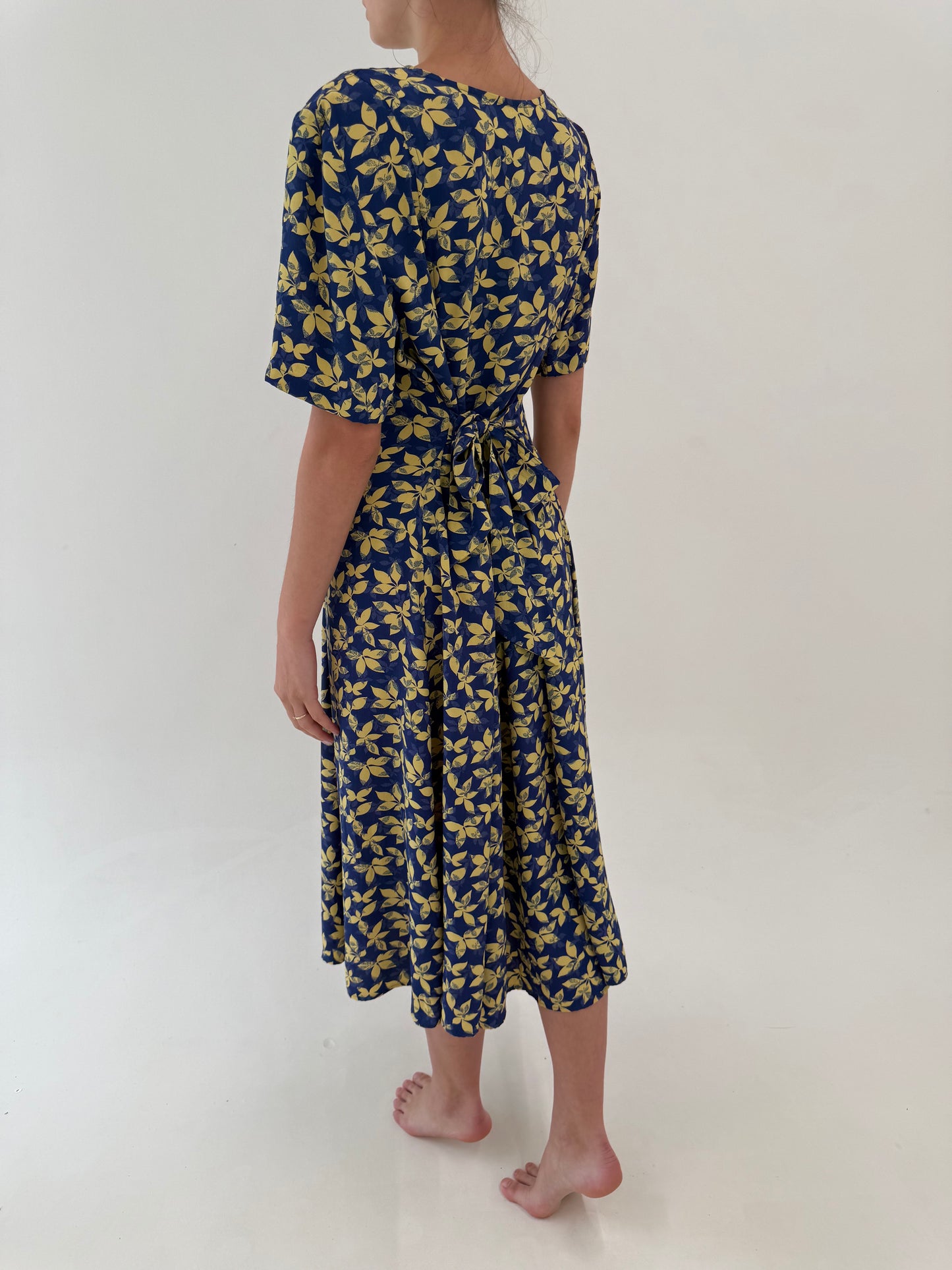 Rochie maxi vintage super vaporoasă Navy blue cu talie marcată reglabilă la spate