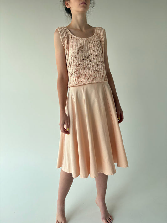 Fustă vintage din pânză moale salmon orange cu talie ultra înaltă