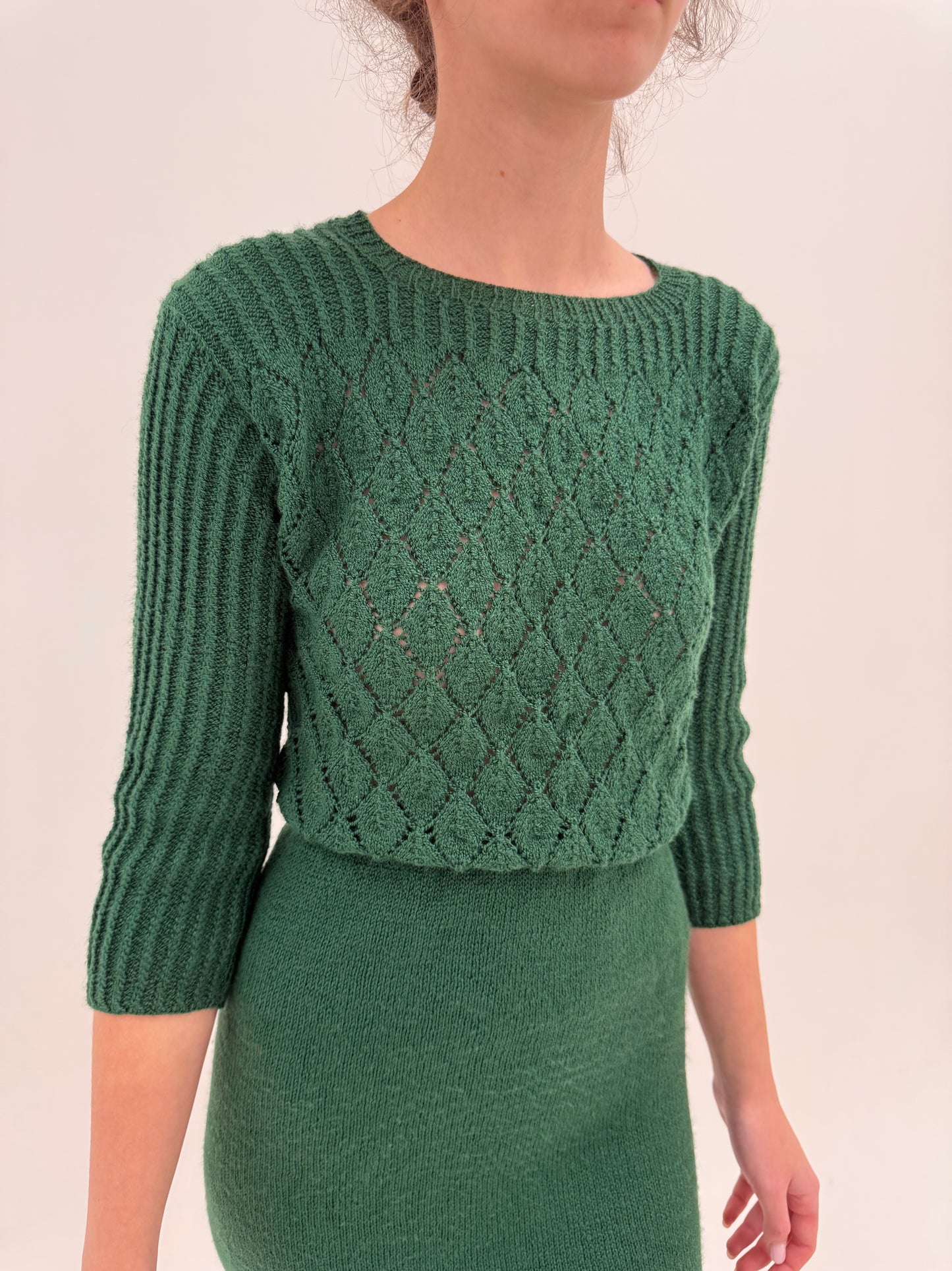 Set vintage forest green din tricot de lana extrafina