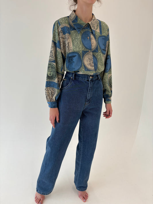 Jeans super tall vintage premium classic wash cu talie înaltă