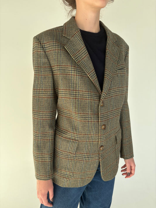 Sacou camel din tweed excepțional de lana plină în carouri