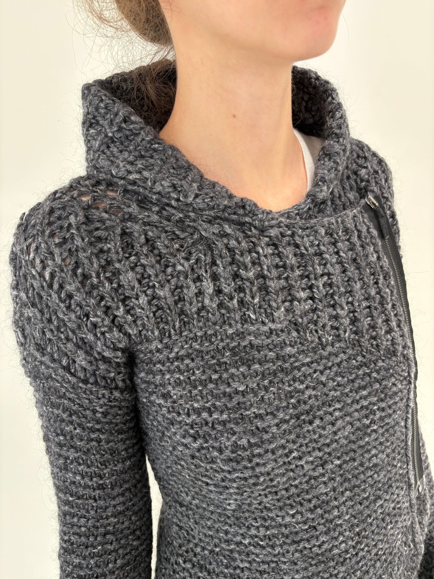 Jacheta Liu&Jo din tricot texturat de lana extrafina în stil biker