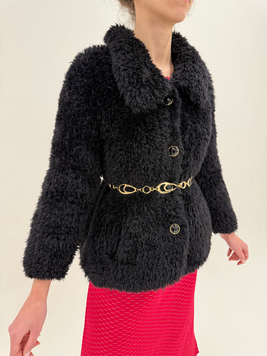 Teddy coat vintage negru