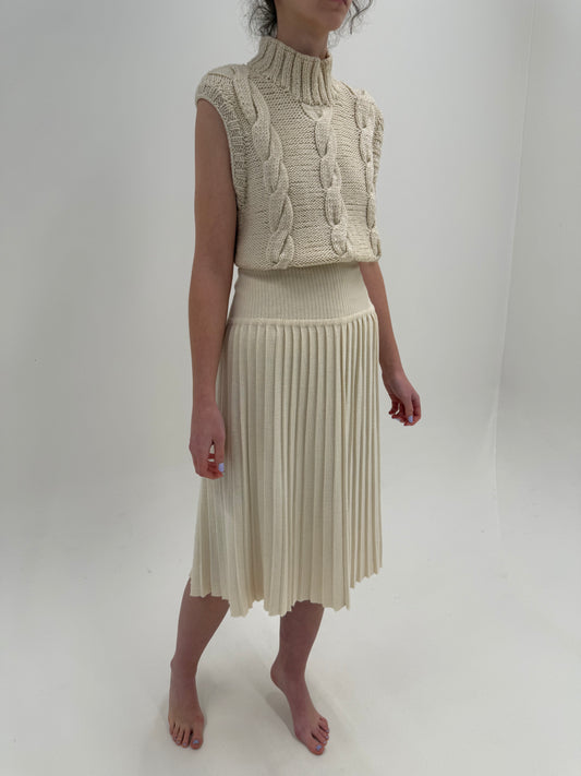 Fustă plisată cu talie ultra marcată și ultra înaltă din tricot de lana extrafina