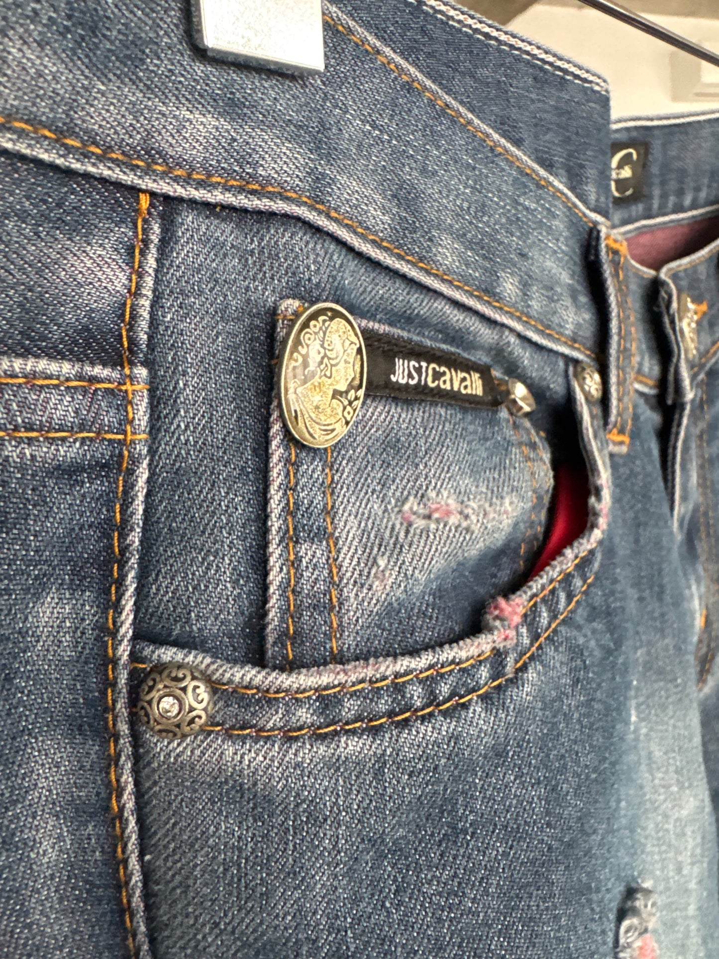 Jeans vintage Y2K luxury Roberto Cavalli evazați cu talie joasă