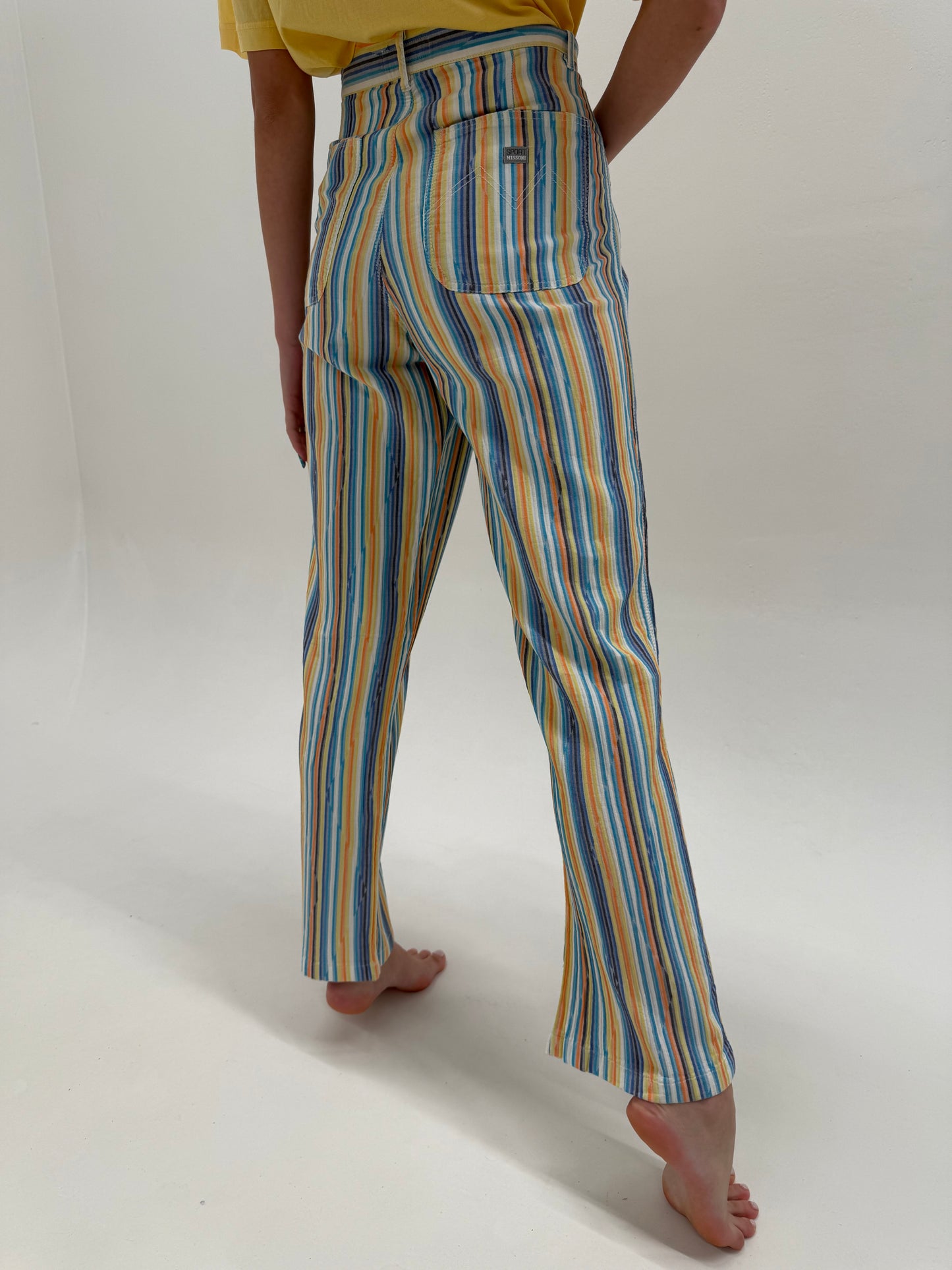 Pantaloni Missoni tall în dungi din bumbac excepțional de vară moale