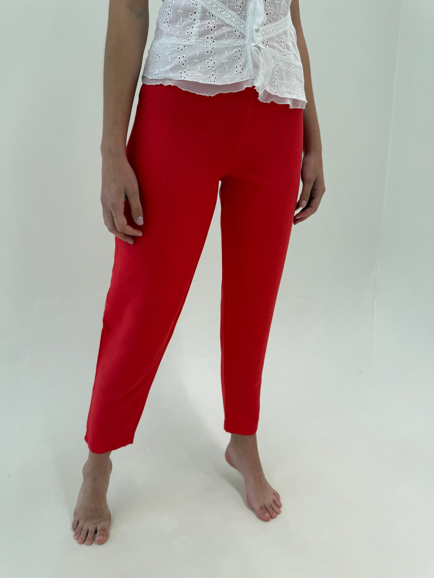 Pantaloni premium italienești din in coral red țigaretă