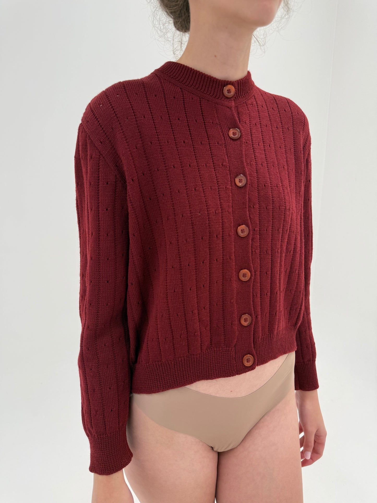 Cardigan vintage Marsala red din lana extrafina
