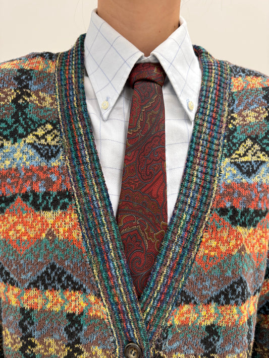 Cravata Valentino din mătase naturală dark red cu print paisley