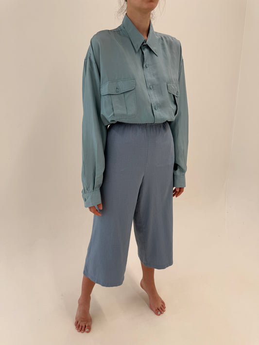 Pantaloni palazzo baby pink cu talie ultra înaltă marcată petite să 3/4