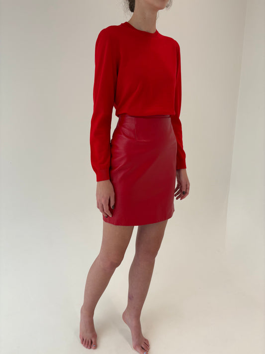 Fustă din piele naturală moale cu talie ultra înaltă