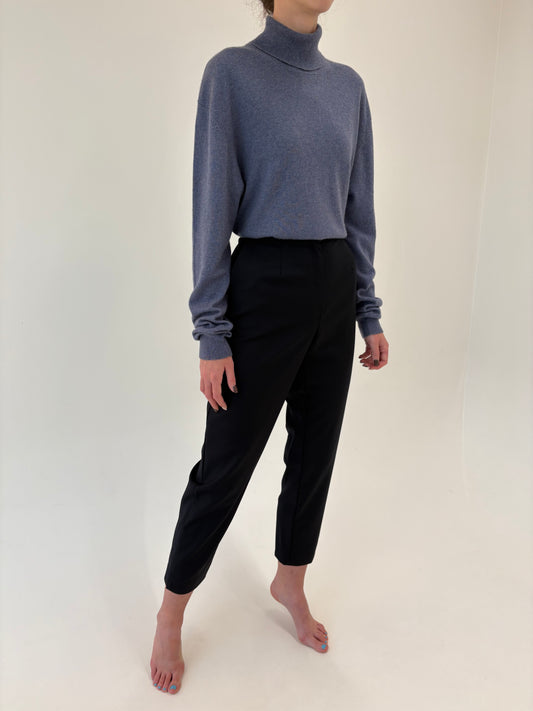 Pantaloni țigaretă cu talie înaltă din lana pura extrafina certificată