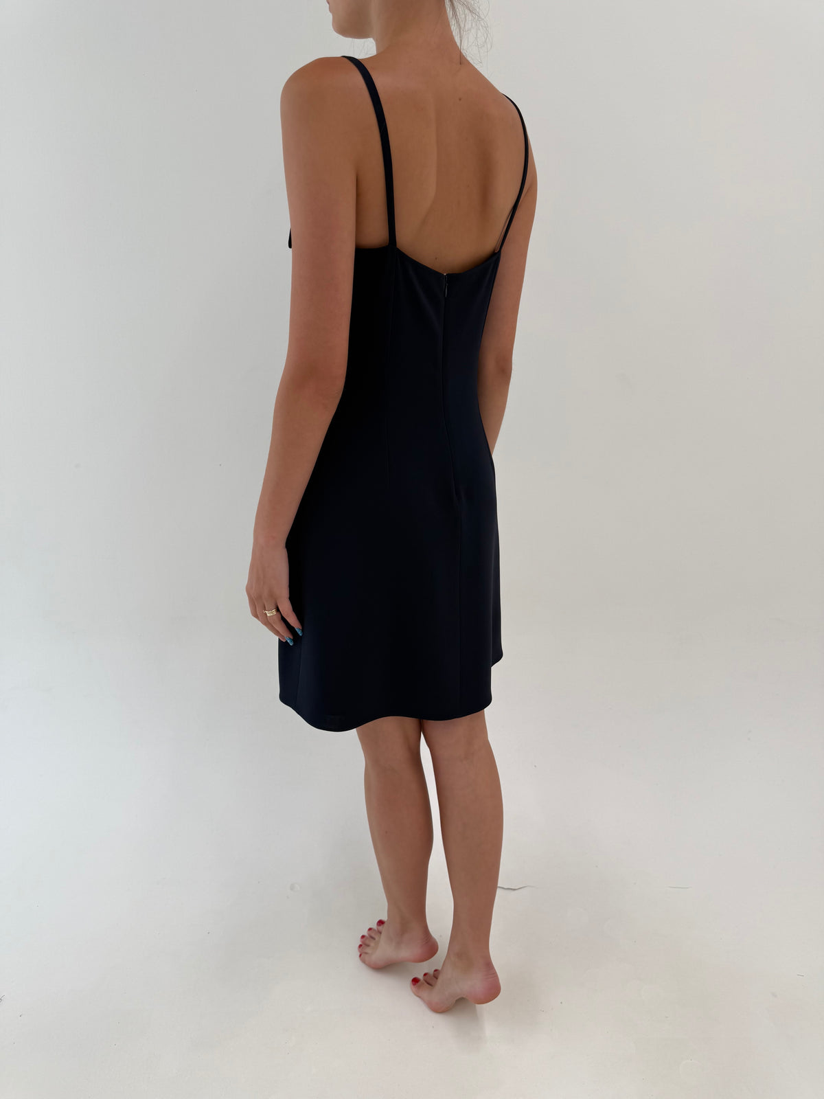 Rochie luxury Aspesi Navy blue de la zi la cocktail in model cambrat cu funda