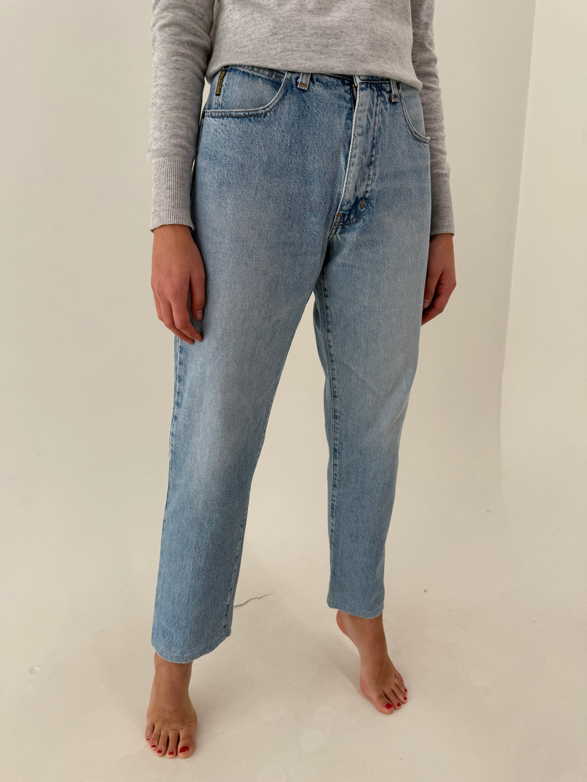 Jeans vintage Armani mom fit din bumbac gros lighter wash