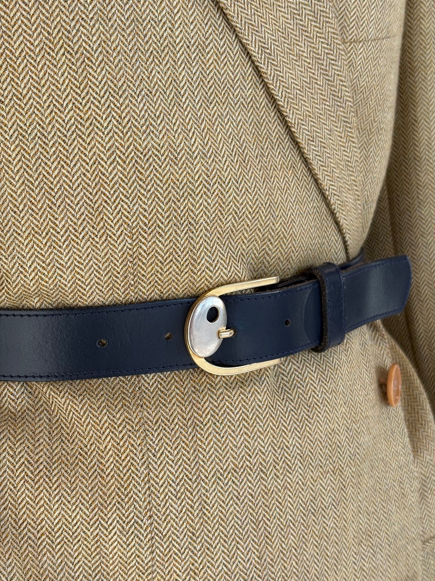 Curea vintage Navy din piele naturală groasă