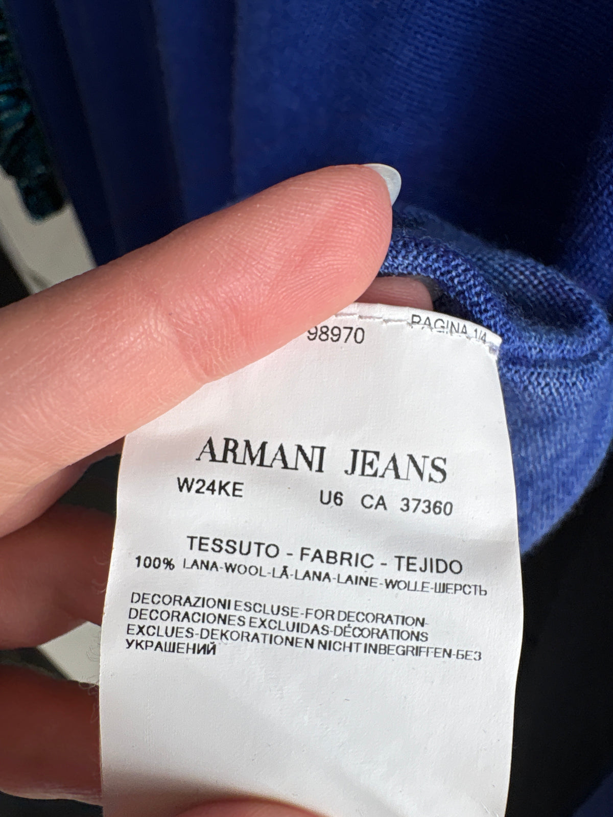 Pulover Armani cornflower blue din lanita extrafina în anchior
