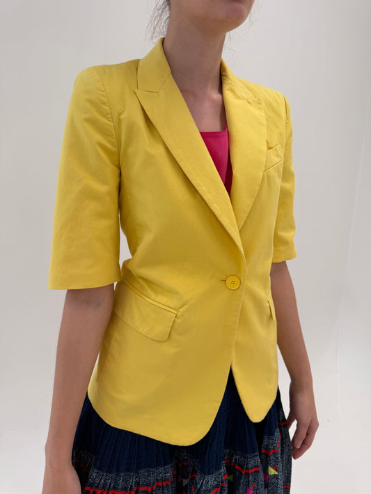 Sacou de vară Max Mara butter yellow din bumbac cu închidere tip smoking