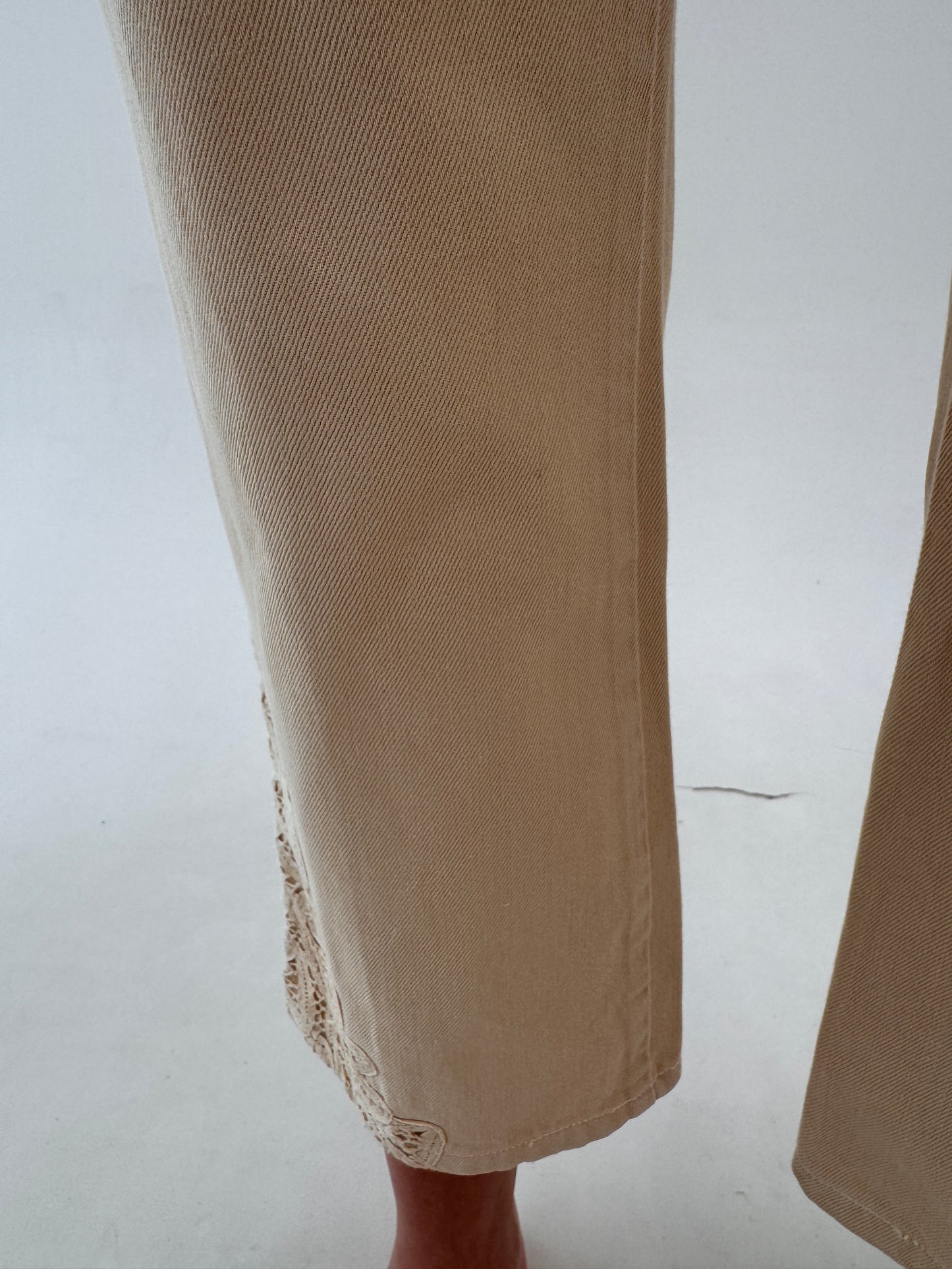 Jeans Ralph Lauren camel de vară cu dantelă macrame petite în croi evazat