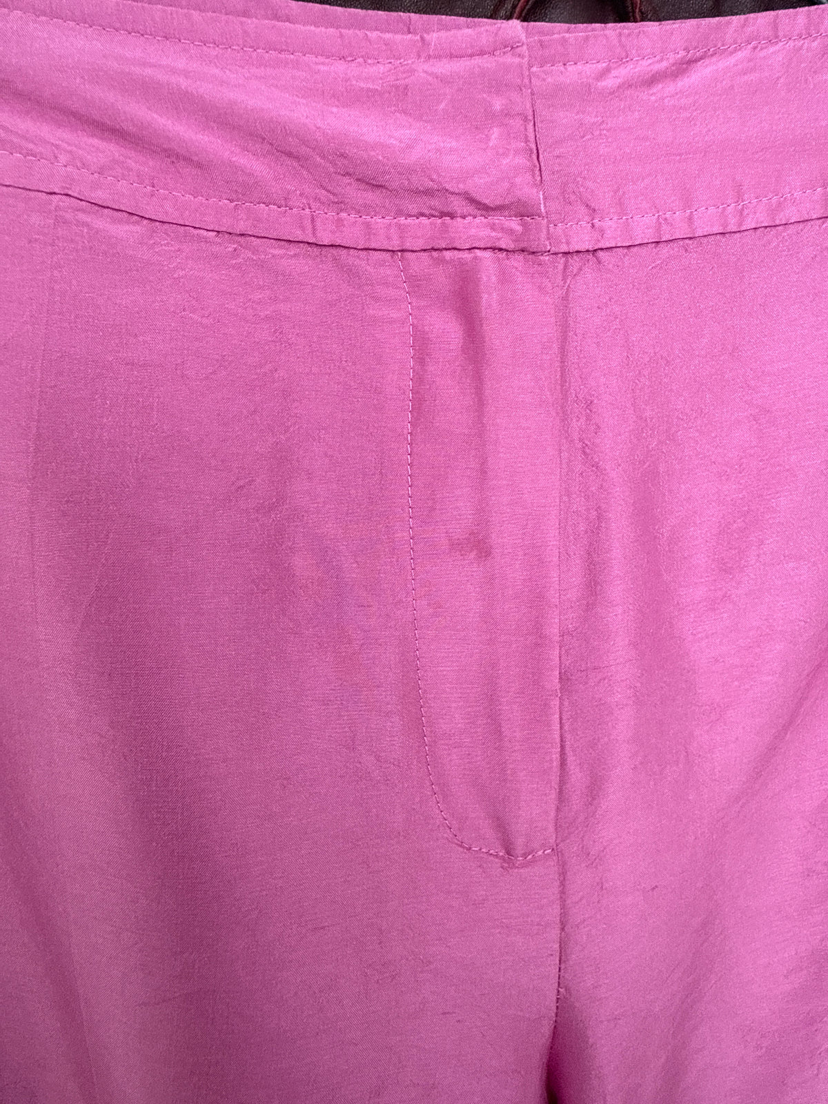 Pantaloni violet Pink petite din mătase naturală groasă dupioni de la zi la seară
