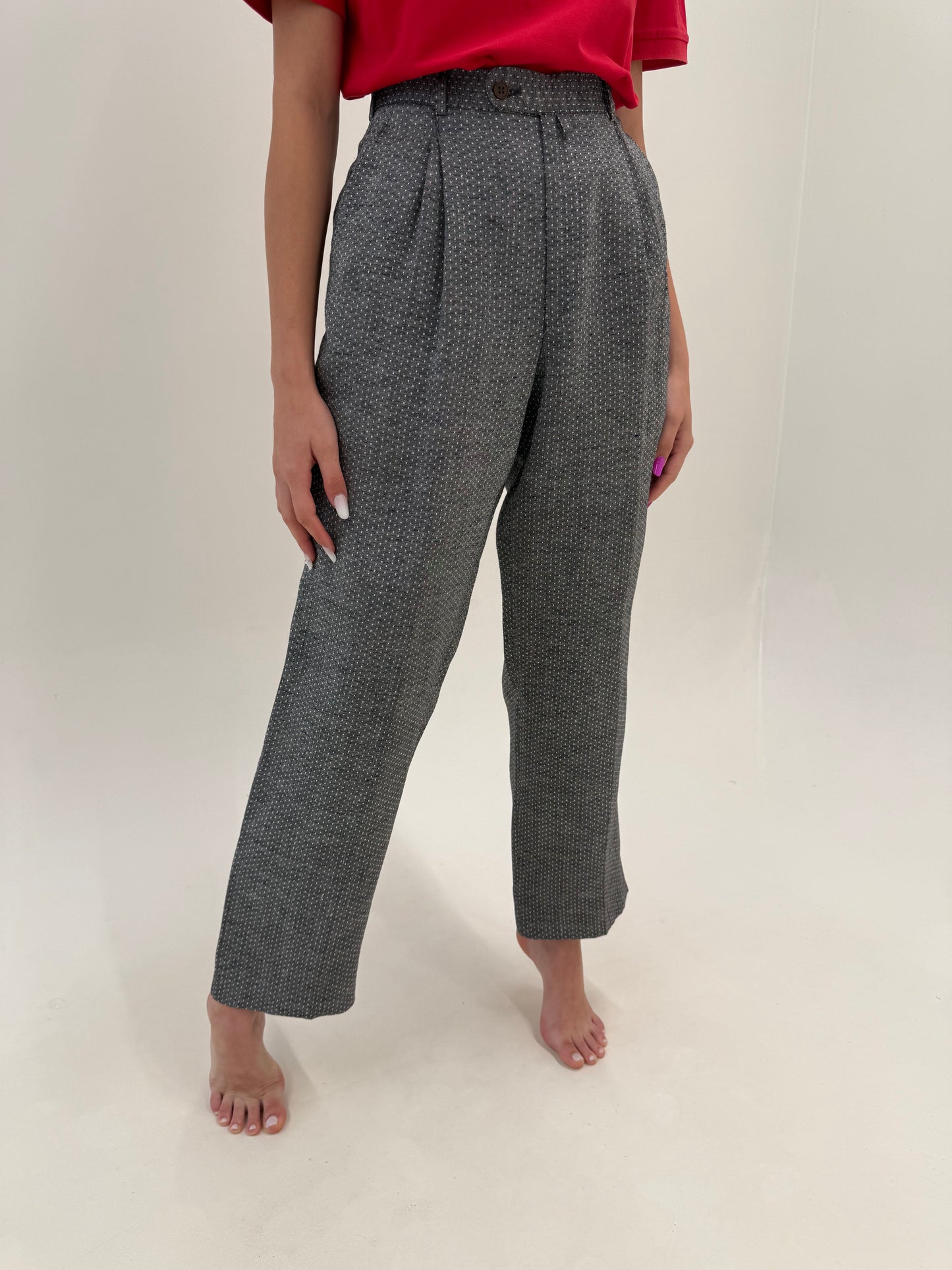 Pantaloni vintage Gianni Versace tall din pânză excepțională melanj