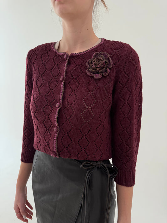 Cardigan luxury Luisa Spagnoli tip macrame cu mânecă 3/4