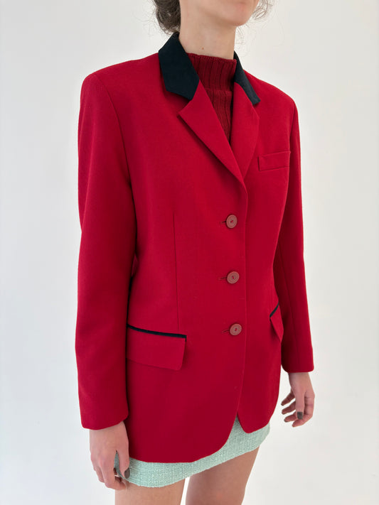 Sacou vintage cherry red în croi ușor cambrat din lana extrafina