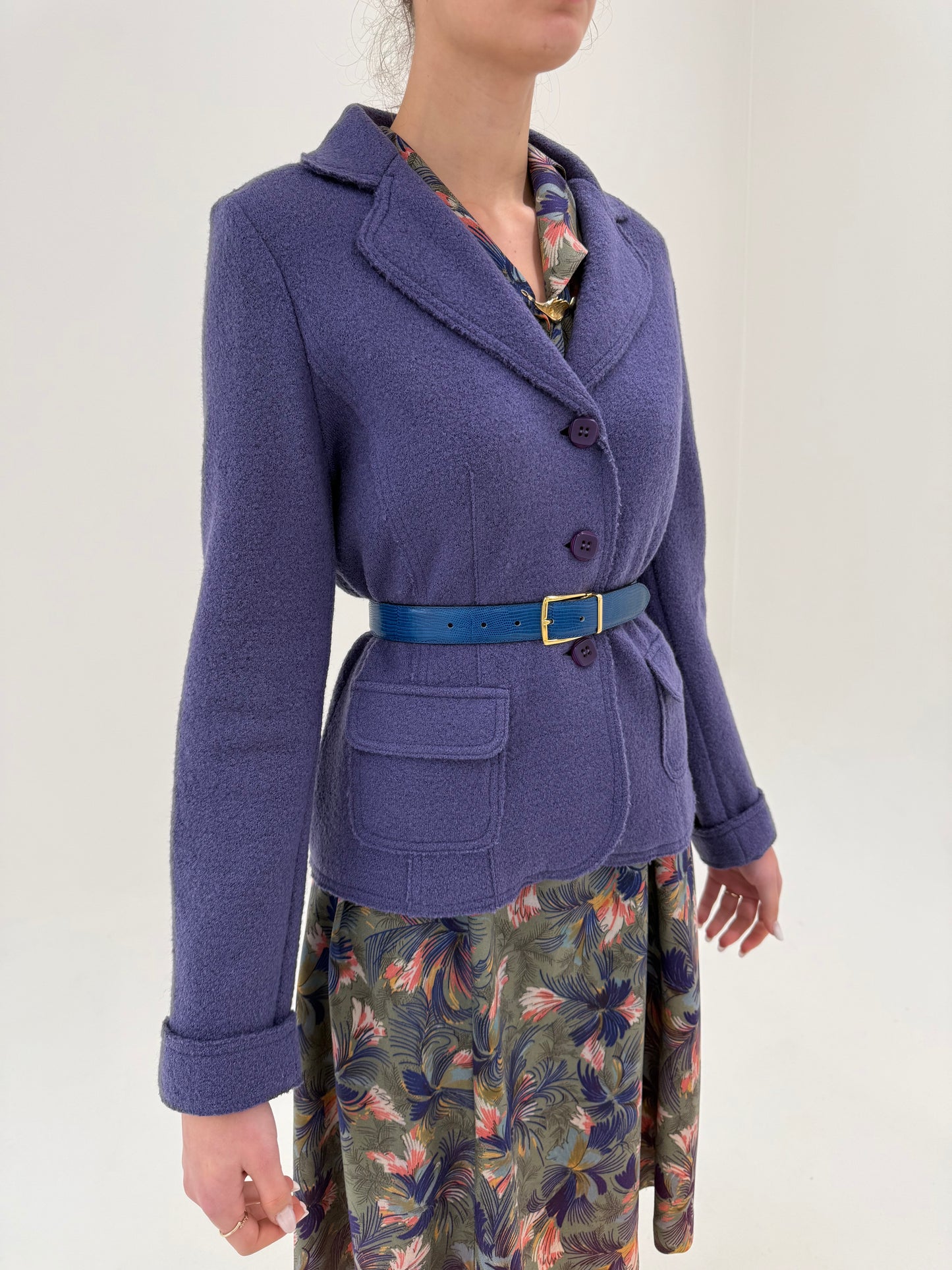 Sacou dusty lavender din boiled wool ultra confort cambrat italian