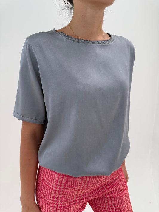 Top ultra luxury Fabiana Filippi din mătase matuala silver gray în croi minimalist