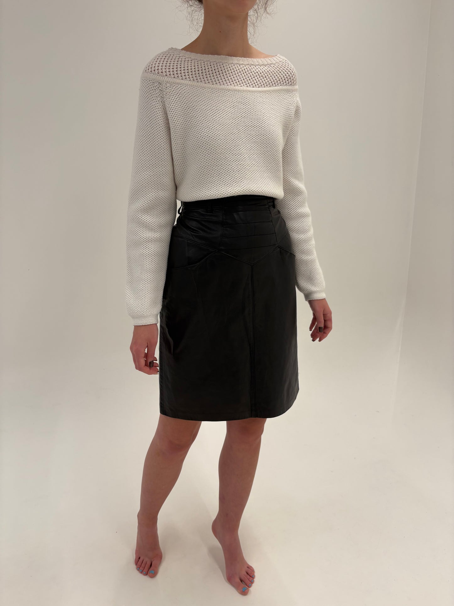 Fustă din piele naturală super moale cu talie intră marcată înaltă