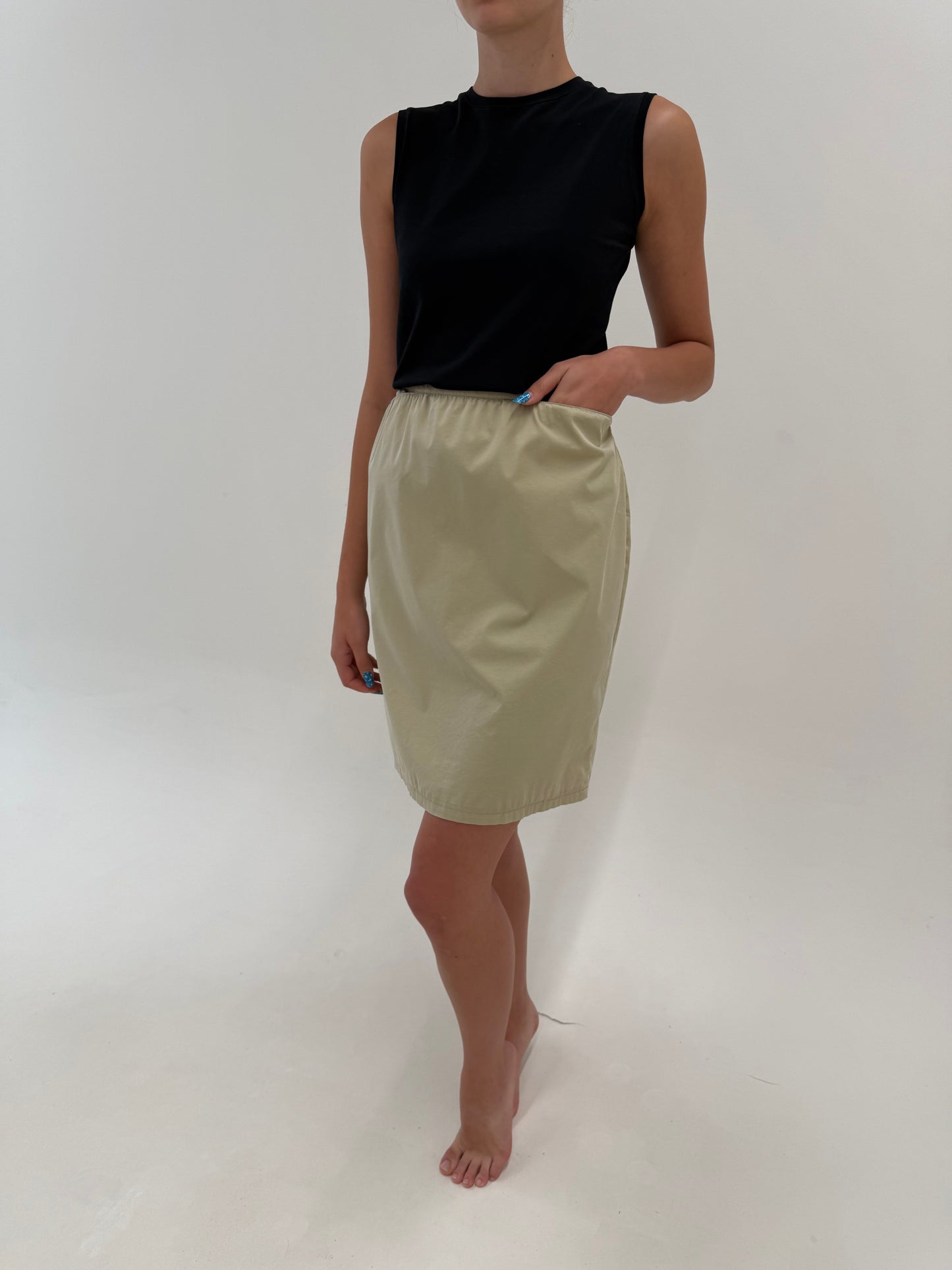 Fustă Prada vintage din canvas de bumbac camel cu influențe casual