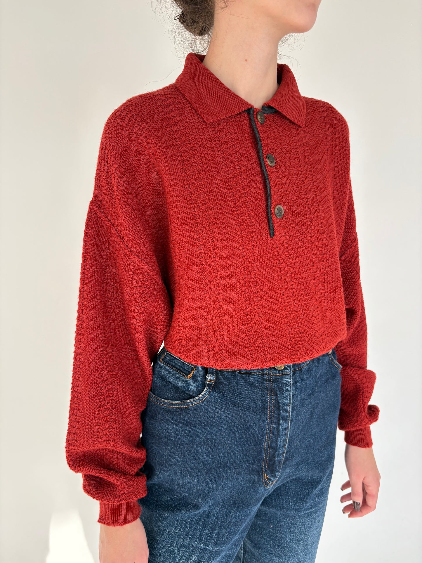 Pulover polo tall high end italian din lana fina texturată groasă