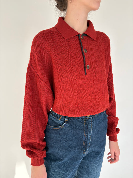 Pulover polo tall high end italian din lana fina texturată groasă