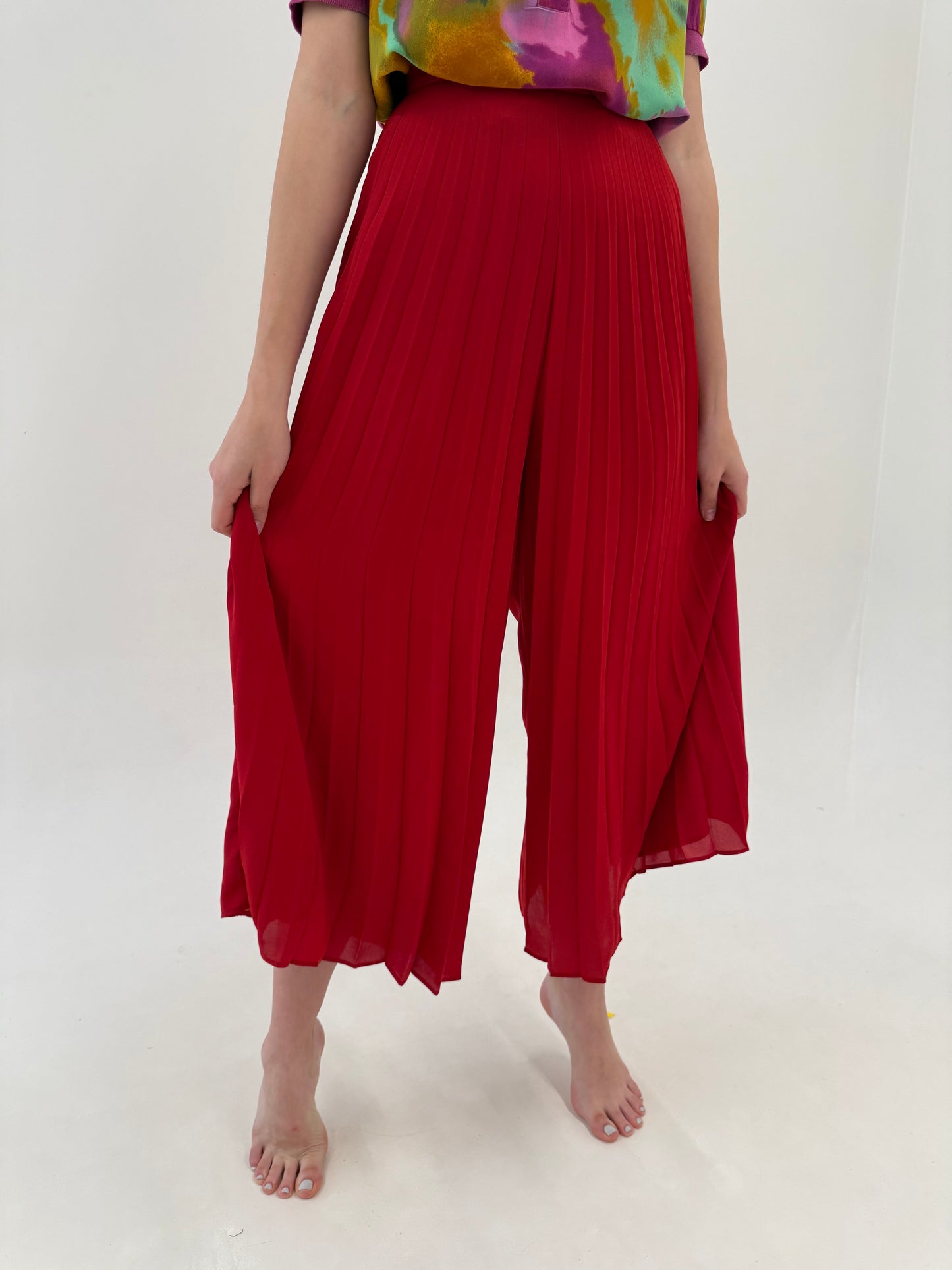 Culottes plisați cu talie ultra înaltă și buzunare