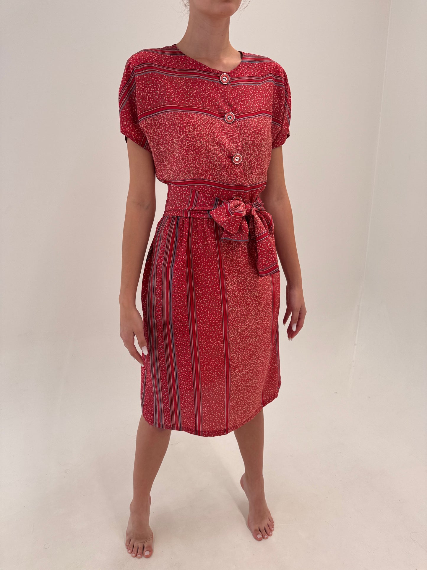 Rochie vintage italiană din mătase naturală cu talie ultra înaltă reglabilă
