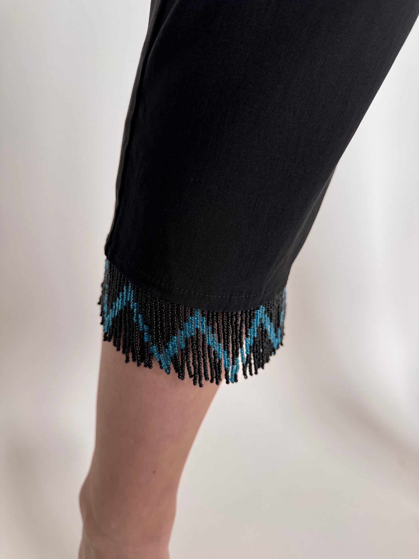 Pantaloni vintage cu franjuri din mărgele negri modelatori