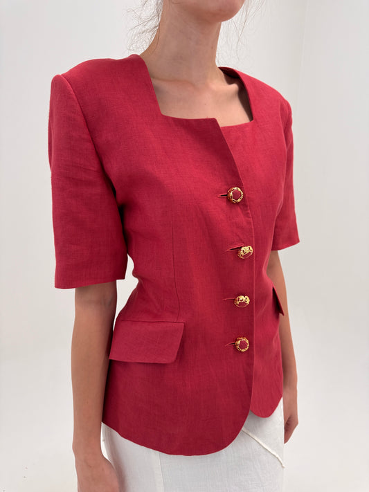 Sacou tip corsaj italian excepțional cranberry red cu nasturi bijuterie
