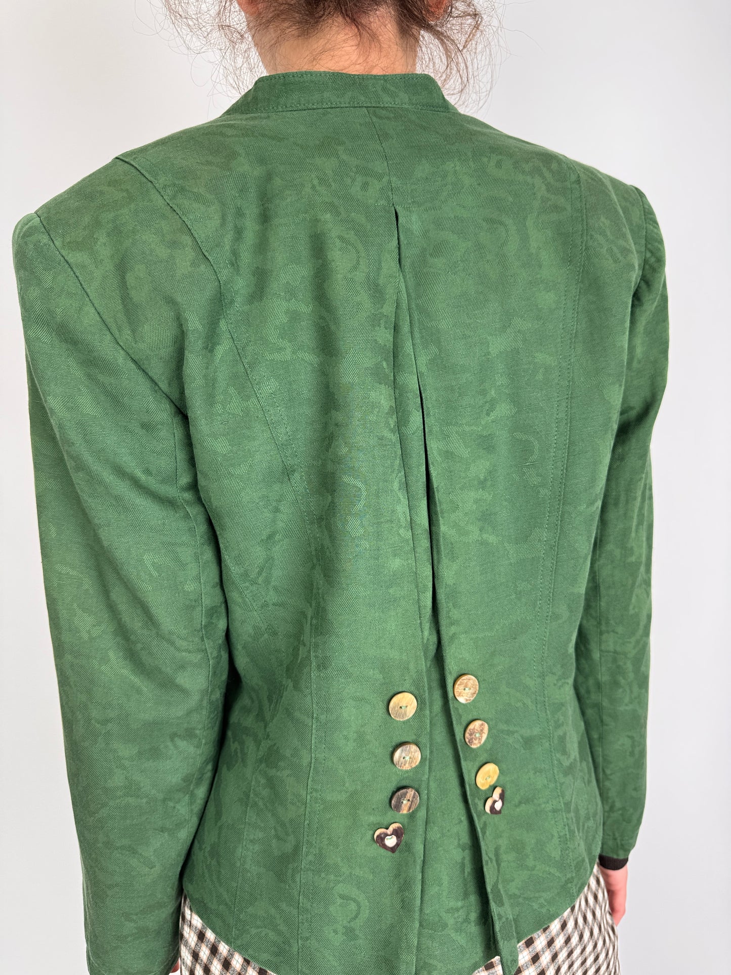 Sacou vintage cambrat forest green din pânză de in și bumbac