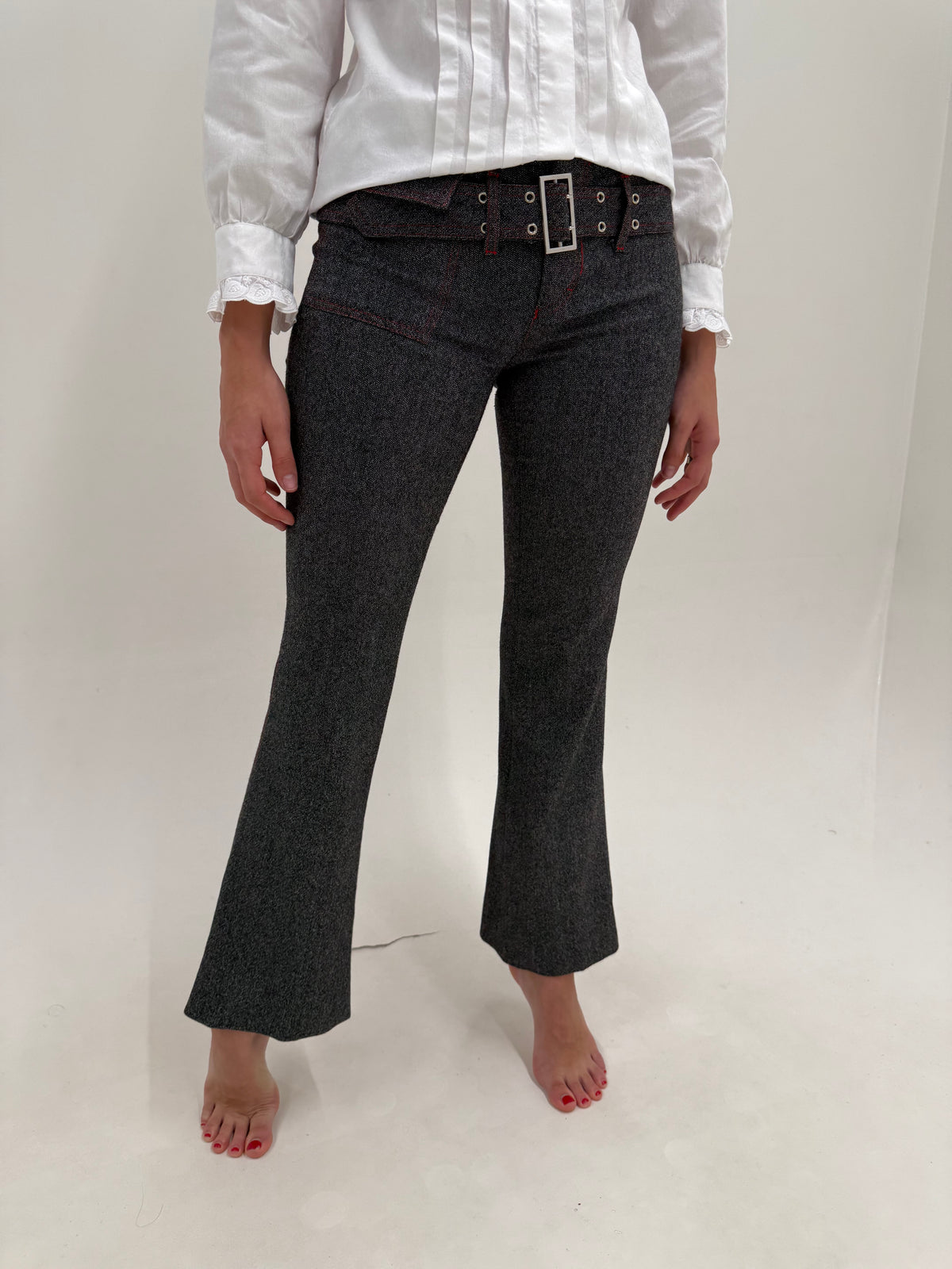 Pantaloni Versace evazati Y2K vintage super reveniți în trend din lana extrafina