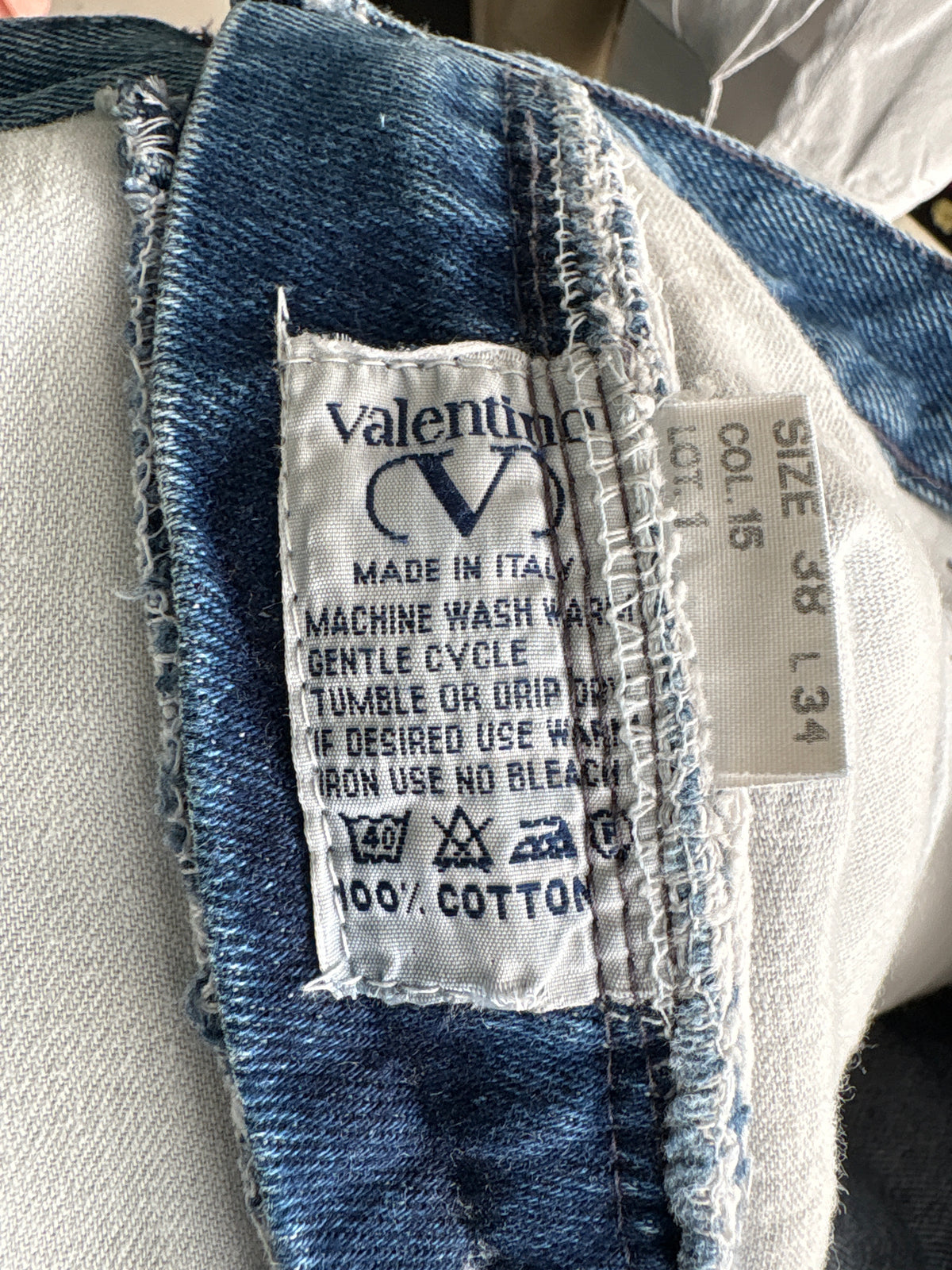 Jeans Valentino old vintage anii 80 din bumbac gros cu talie ultra înaltă tall