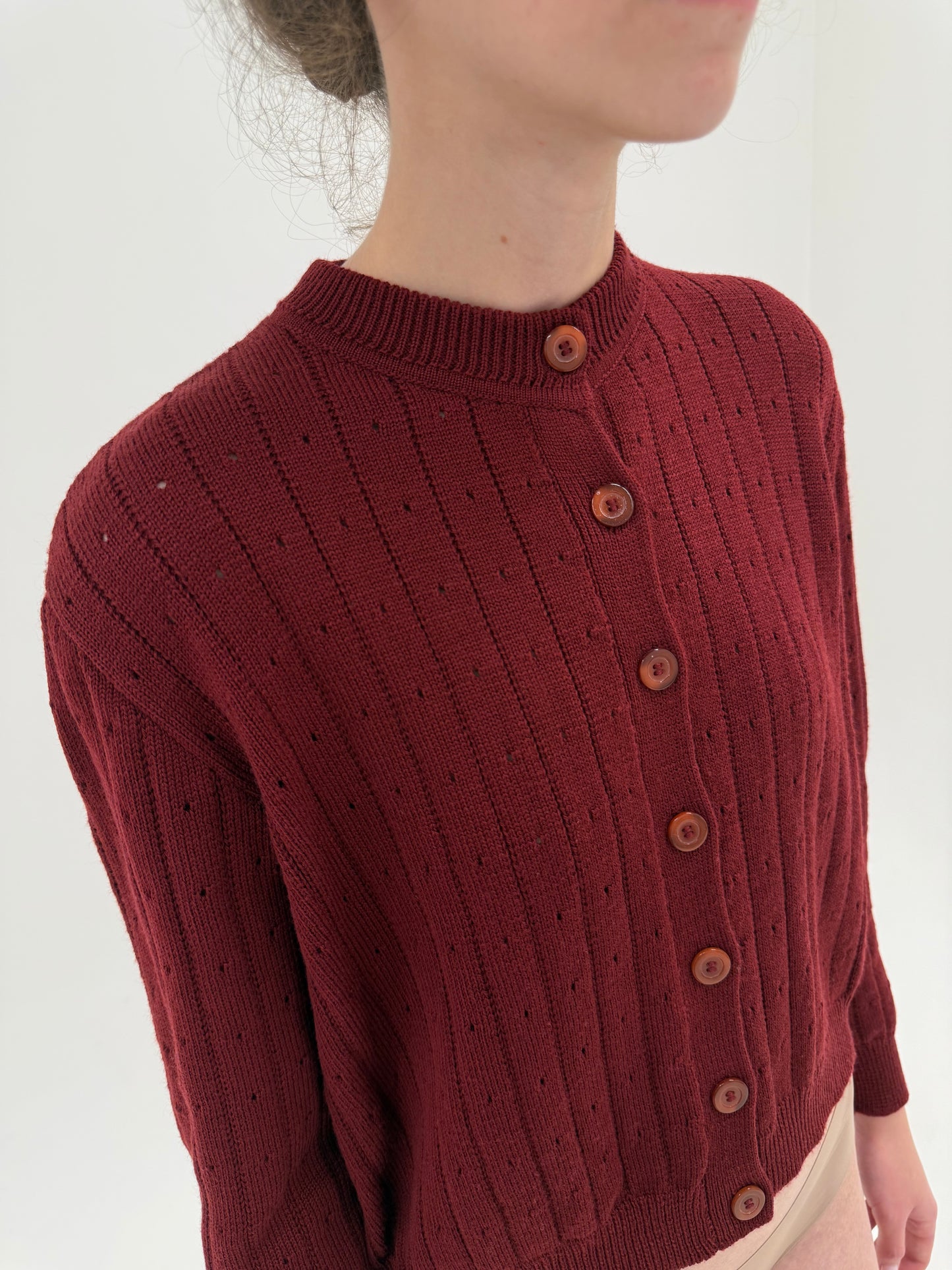 Cardigan vintage Marsala red din lana extrafina