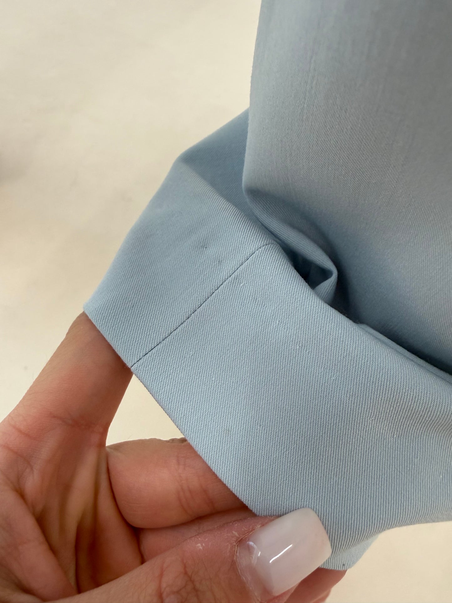 Pantaloni tall premium Madeleine baby blue din canvas ultra confort de bumbac