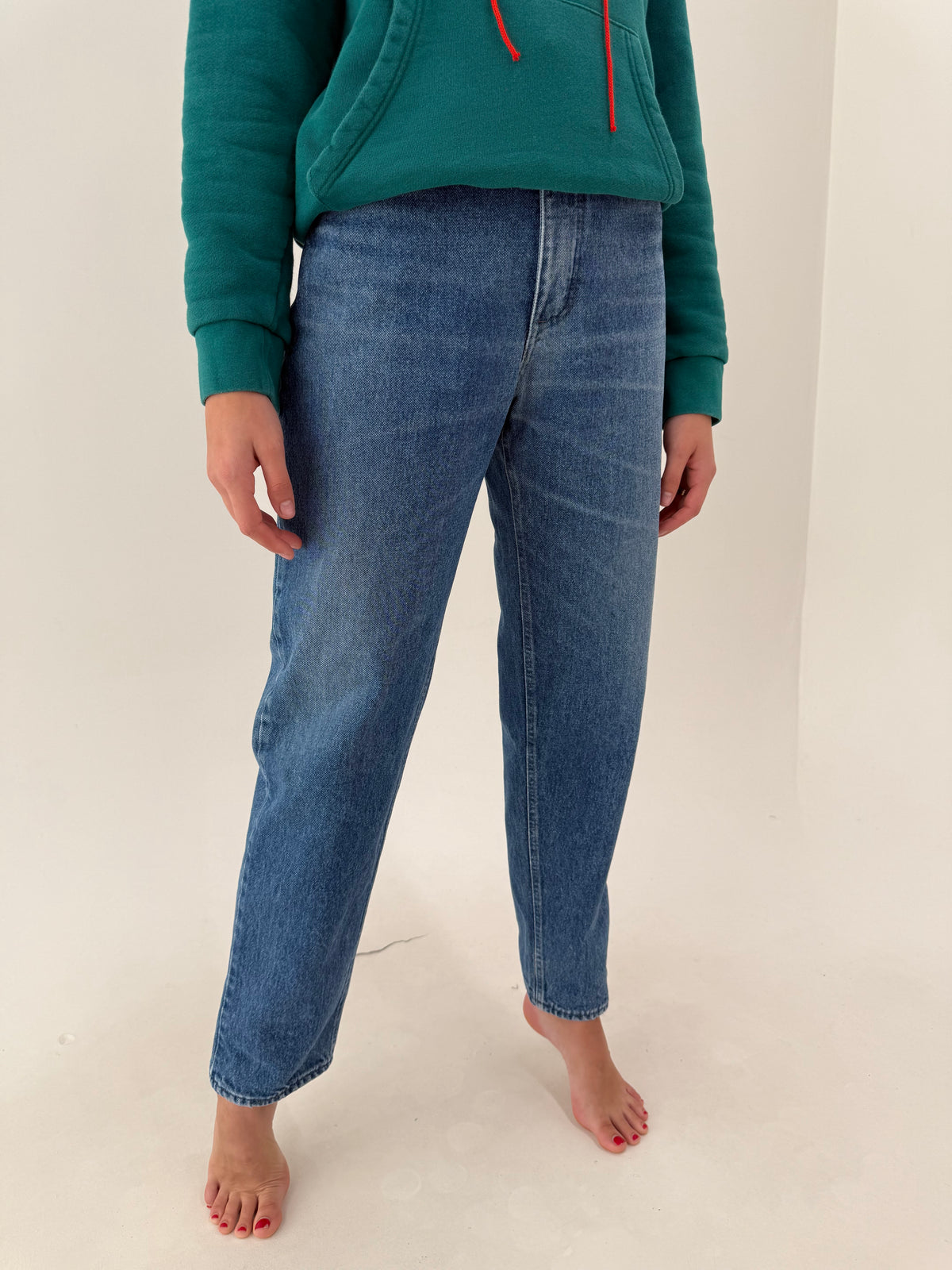 Jeans Valentino old vintage anii 80 din bumbac gros cu talie ultra înaltă tall