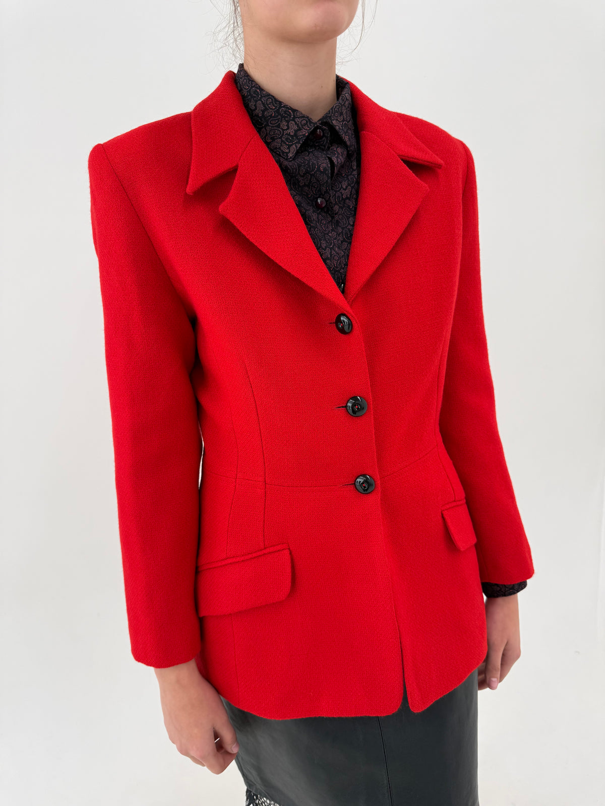 Sacou cambrat din tweed vintage italian excepțional cu revere late în croi lung