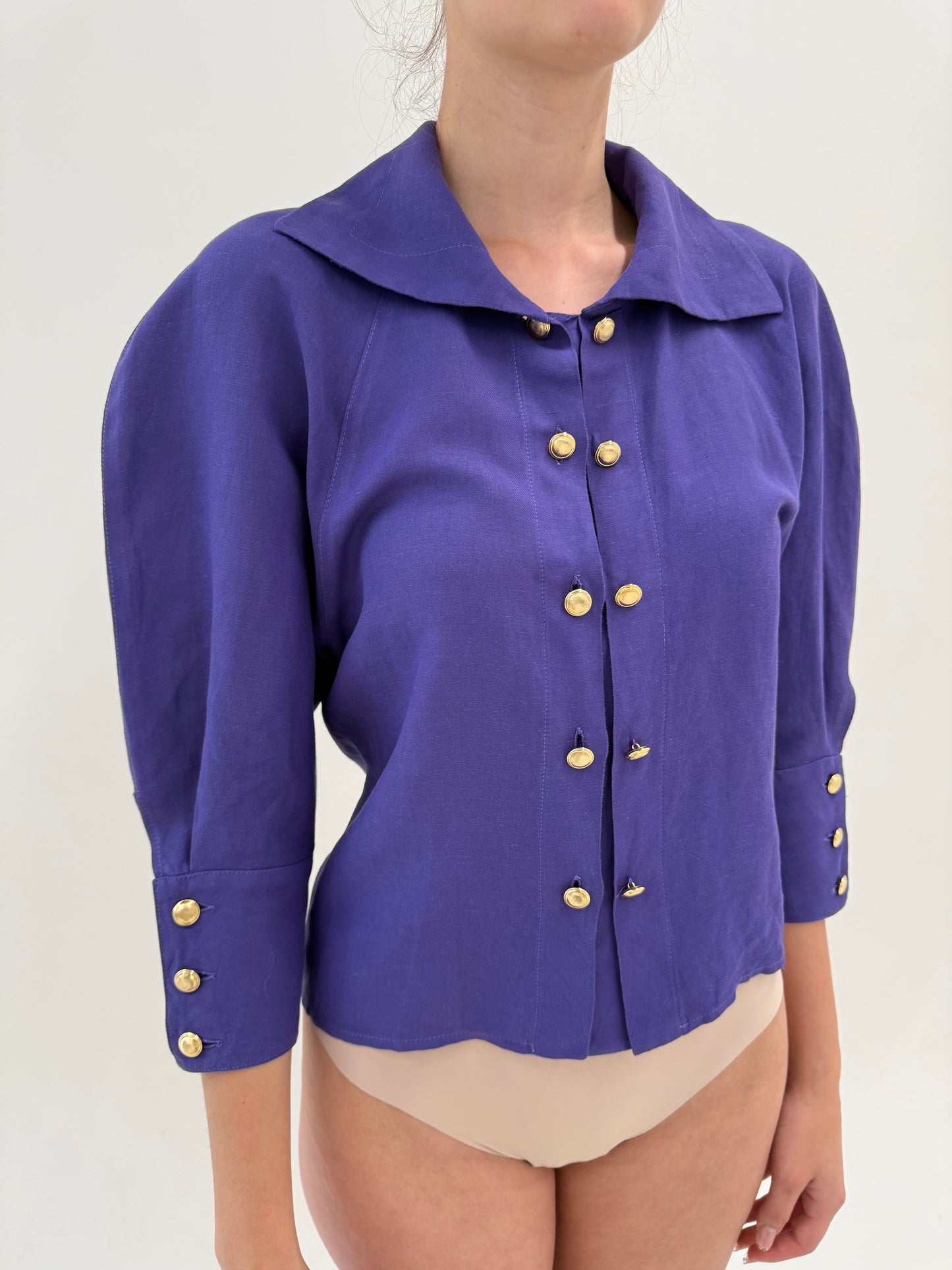 Cămașa luxury Byblos statement electric purple din pânză excepțională