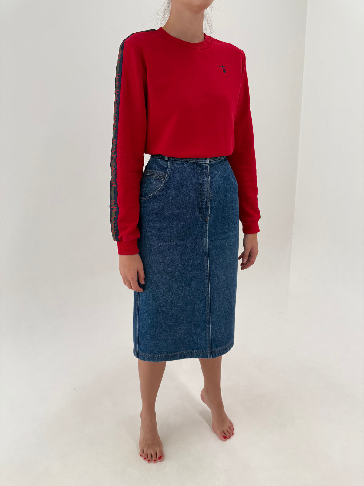 Fustă creion luxury Bogner din Jeans gros cu talie ultra înaltă marcată