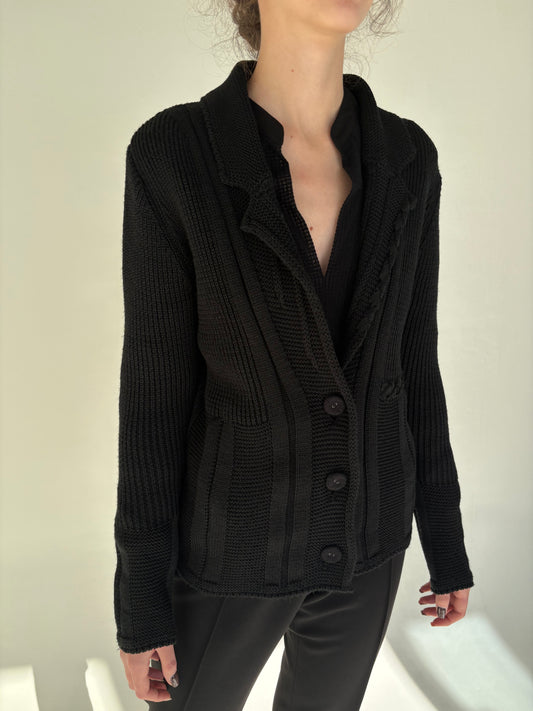 Cardigan in croi de sacou negru gros italian 70% lana merino extrafina