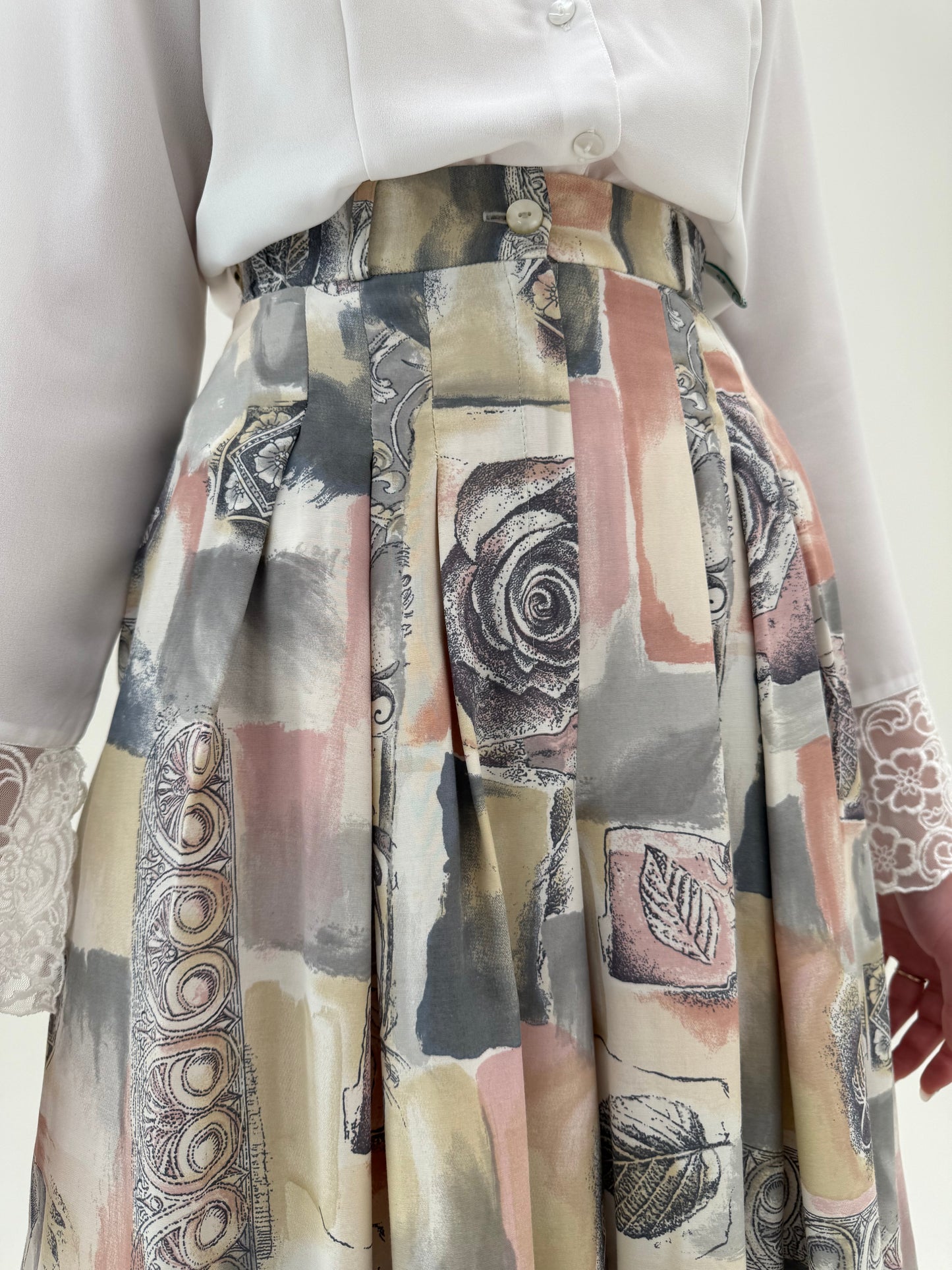 Fustă vintage pantaloni în culori pudrate cu talie ultra înaltă marcată elastică
