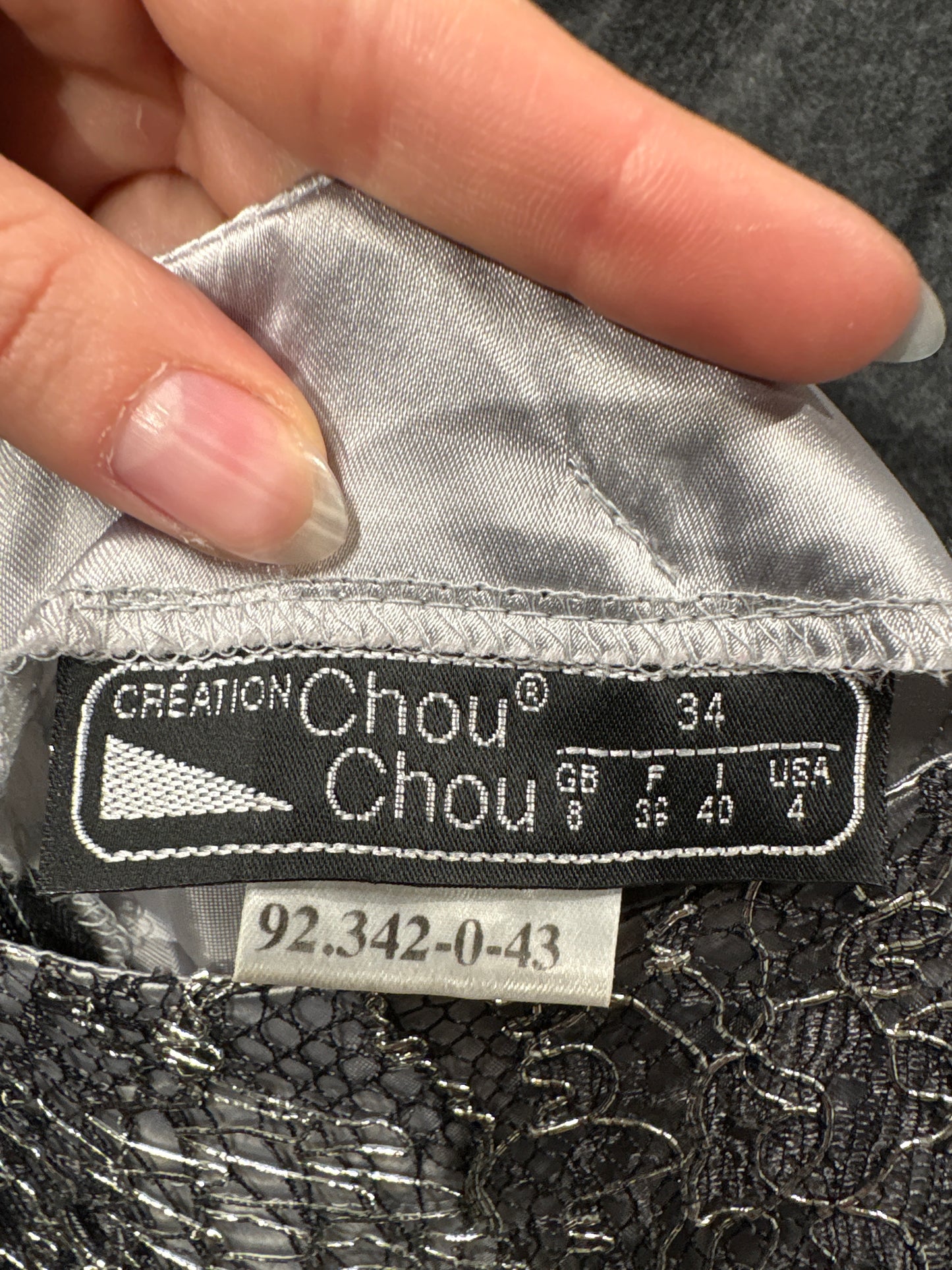 Slip dress vintage anii 90 din dantelă metalizata argintie spectaculoasă